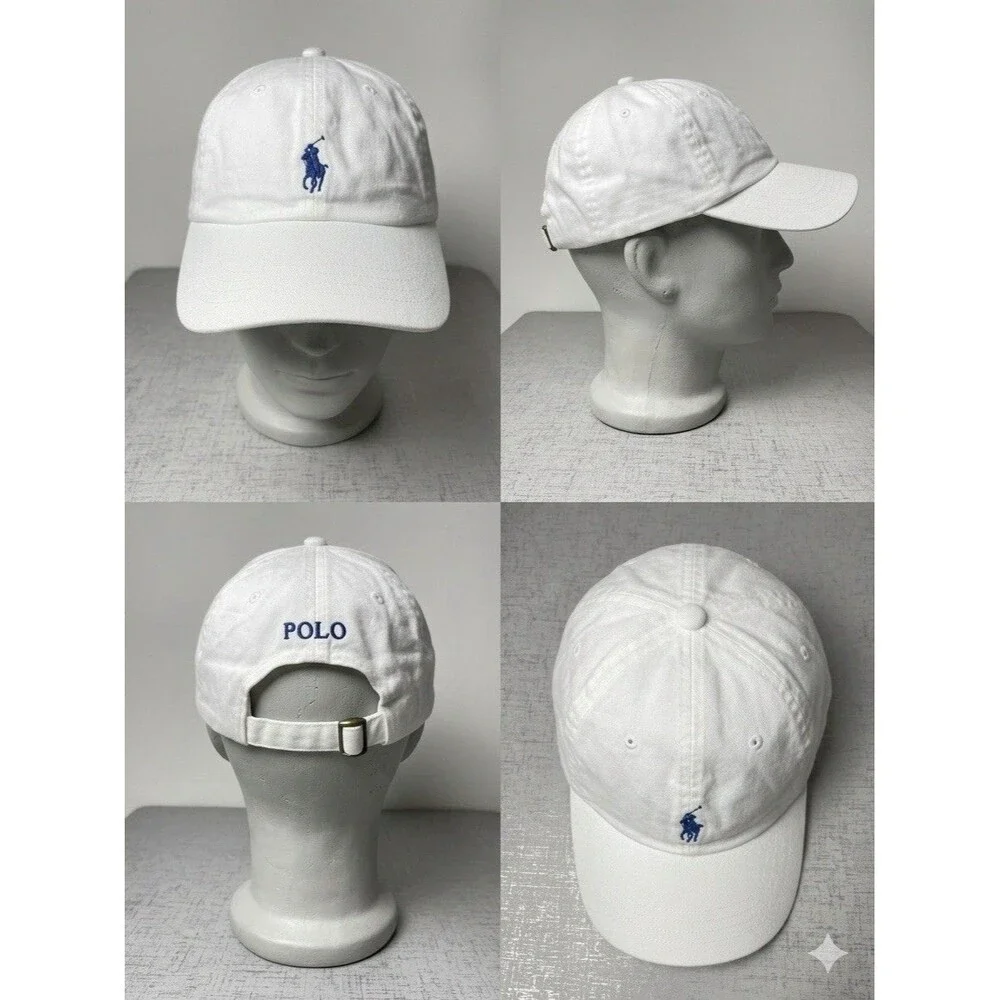 Polo Ralph Lauren Men's O/S Adjustable Baseball Cap Cotton White /Blue Pony Logo - Picture 1 of 11
